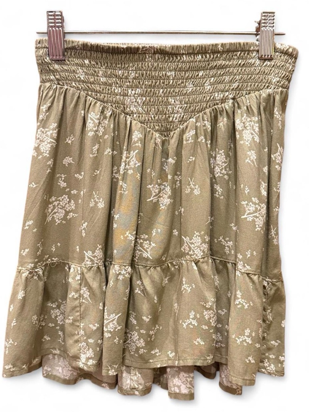 SO Olive Floral Smocked Tiered Skirt